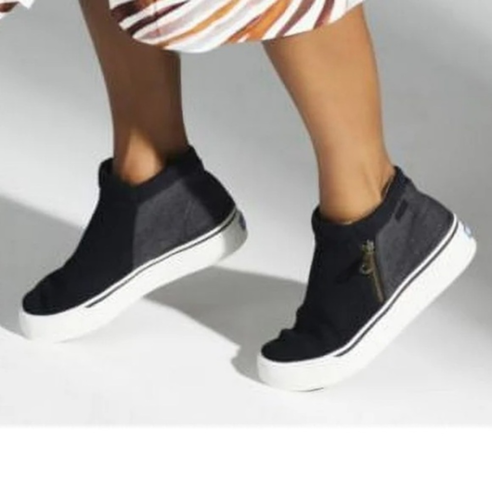 Keds Black Zip High-Top Sneakers in Black Denim and Suede in Size 7 Platform - Picture 8 of 10